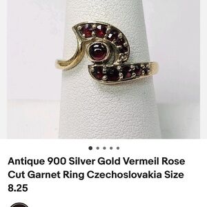 RARE: Antique Silver Gold Vermeil Garnet Ring